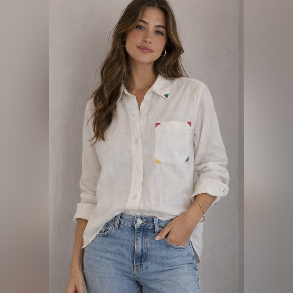 White Shirt with Colorful Accents